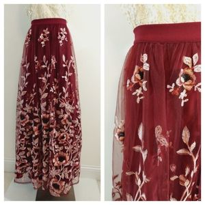 Embroidered floral Trixxi Maxi skirt tulle underskirt David Bridal garden party